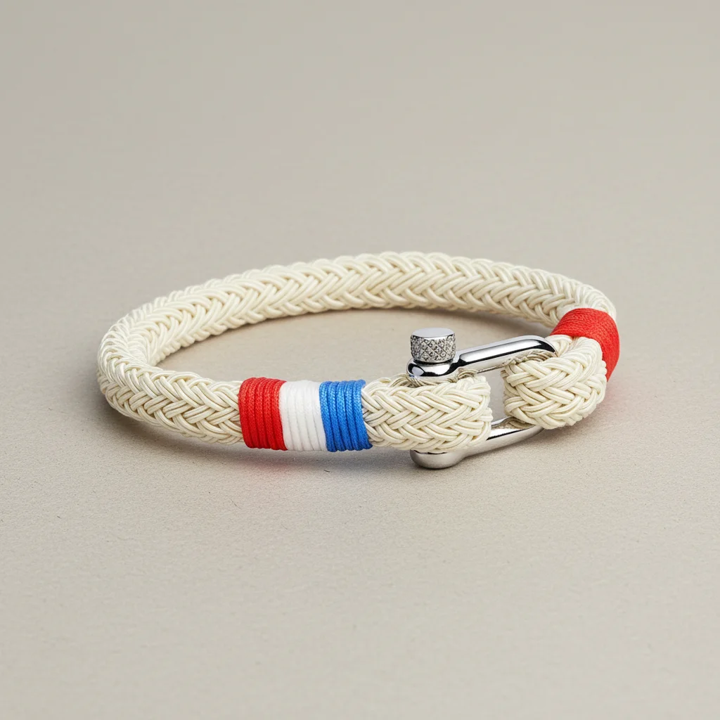 Bracelet corde coton et fermoir manille acier - Vue 1 - bracelet corde