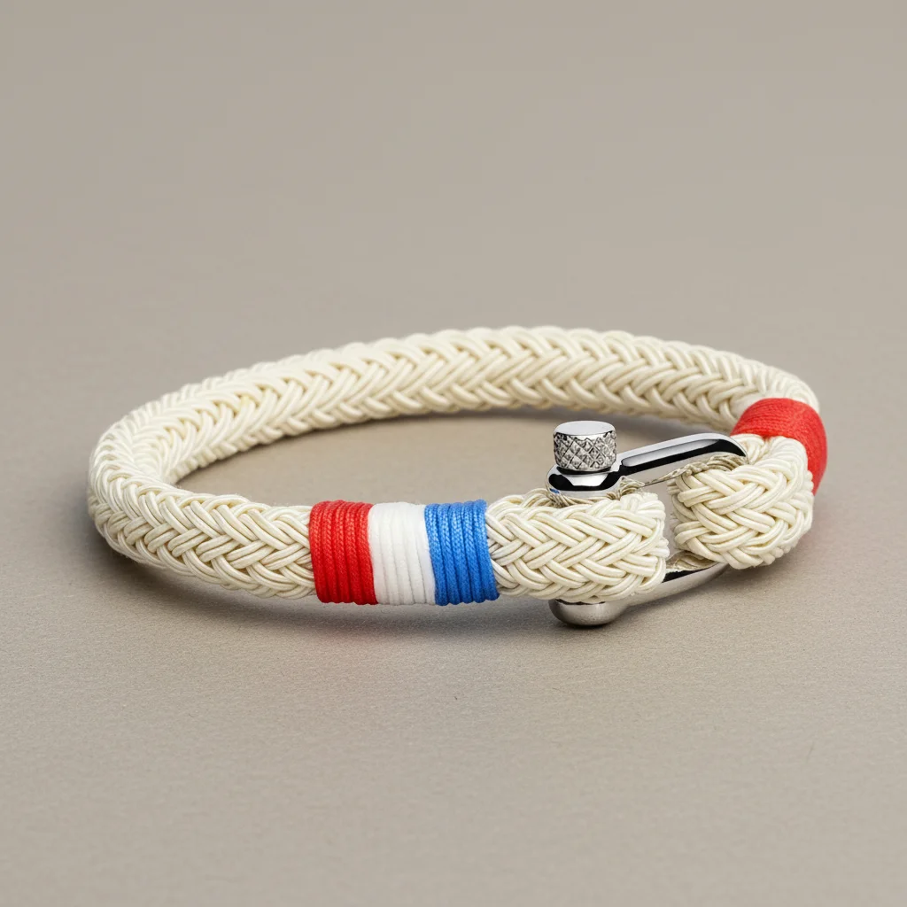 Bracelet corde coton et fermoir manille acier - Vue 2 - bracelet corde