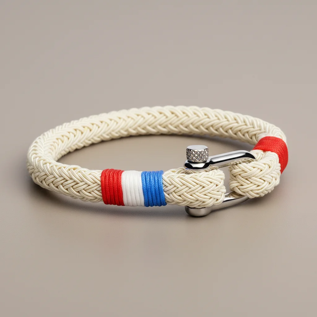 Bracelet corde coton et fermoir manille acier - Vue 4 - bracelet corde