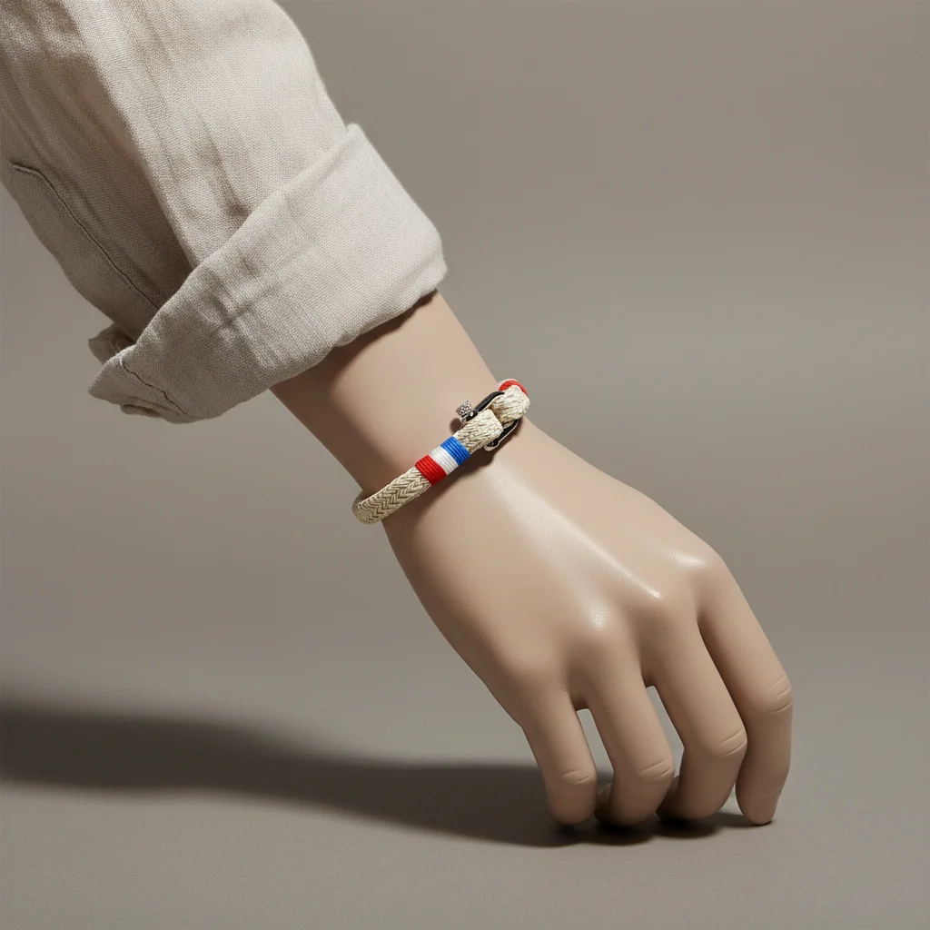 Bracelet corde coton et fermoir manille acier - Vue 5 - bracelet corde