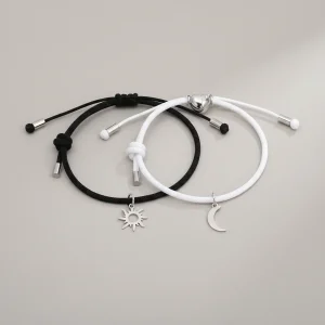 Bracelet corde couple aimanté soleil et lune - Vue 1 - bracelet corde