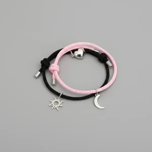 Bracelet corde couple aimanté soleil et lune - Vue 2 - bracelet corde