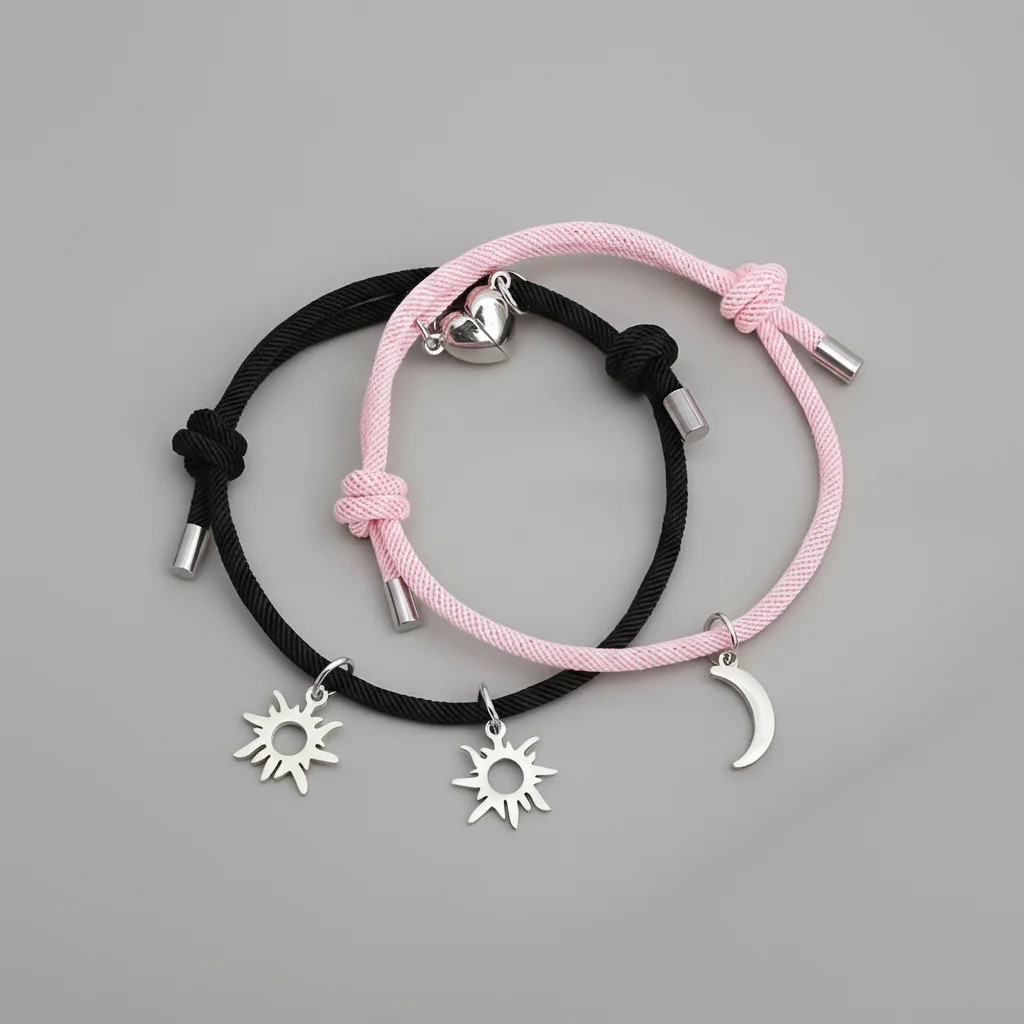 Bracelet corde couple aimanté soleil et lune - Vue 4 - bracelet corde