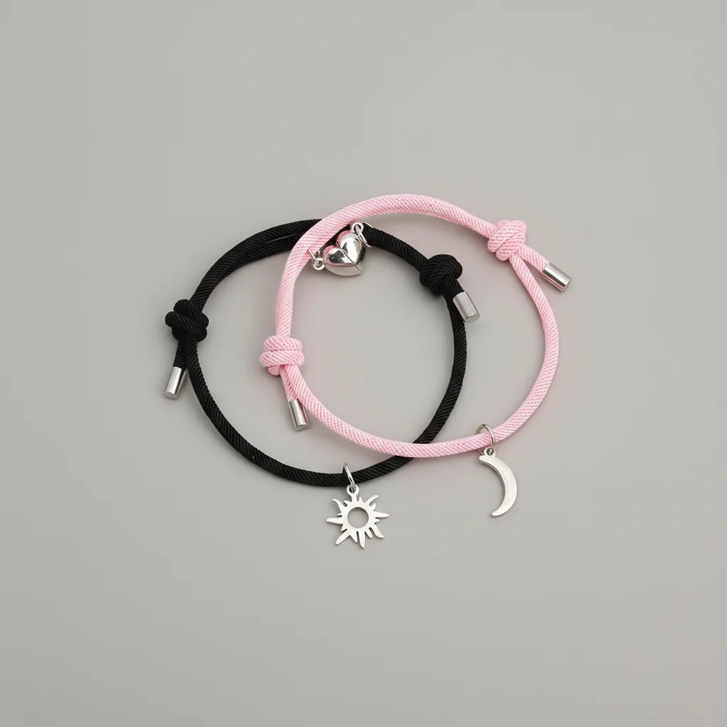 Bracelet corde couple aimanté soleil et lune - Vue 5 - bracelet corde