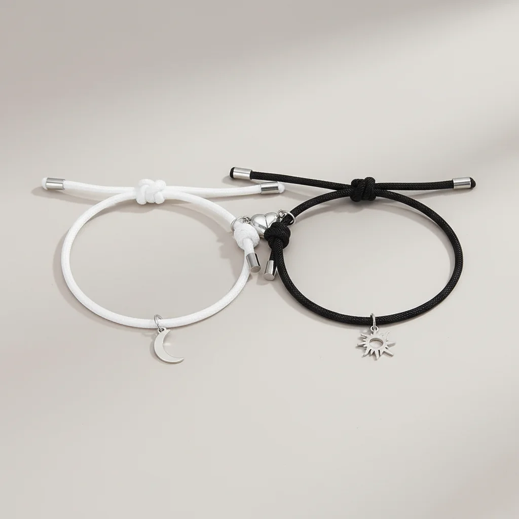 Bracelet corde couple aimanté soleil et lune - Vue 6 - bracelet corde