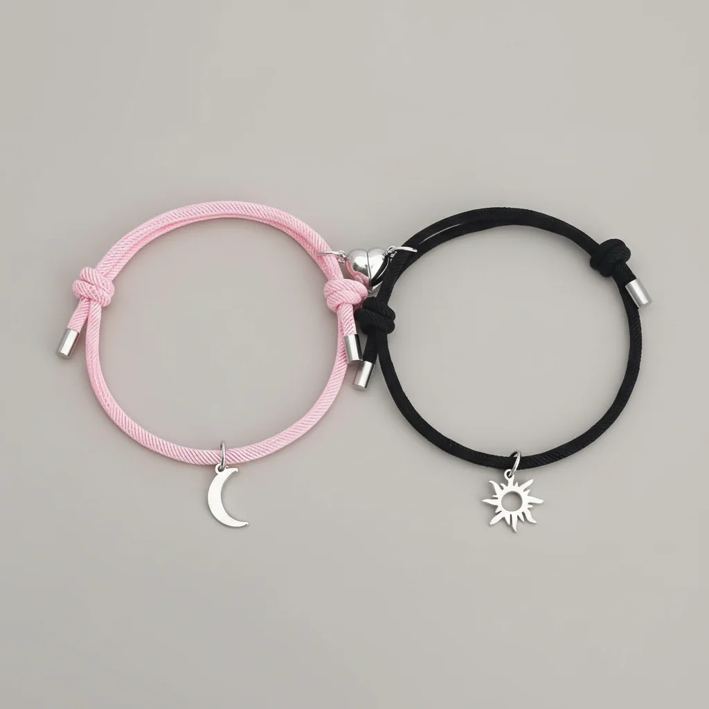 Bracelet corde couple aimanté soleil et lune - Vue 7 - bracelet corde