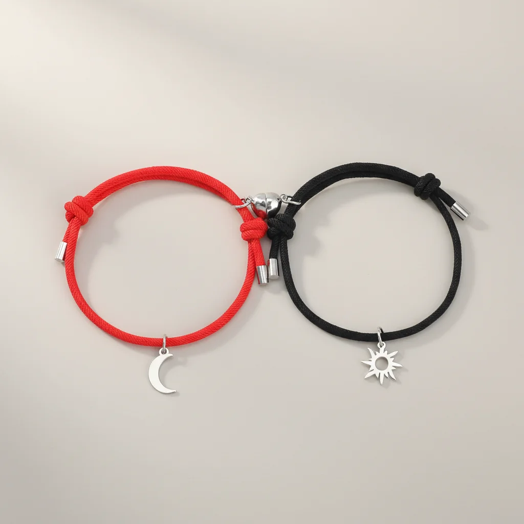 Bracelet corde couple aimanté soleil et lune - Vue 8 - bracelet corde