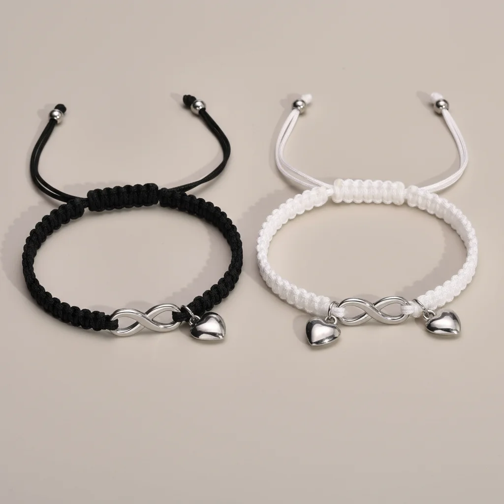 Bracelet corde couple infini acier inoxydable - Vue 1 - bracelet corde