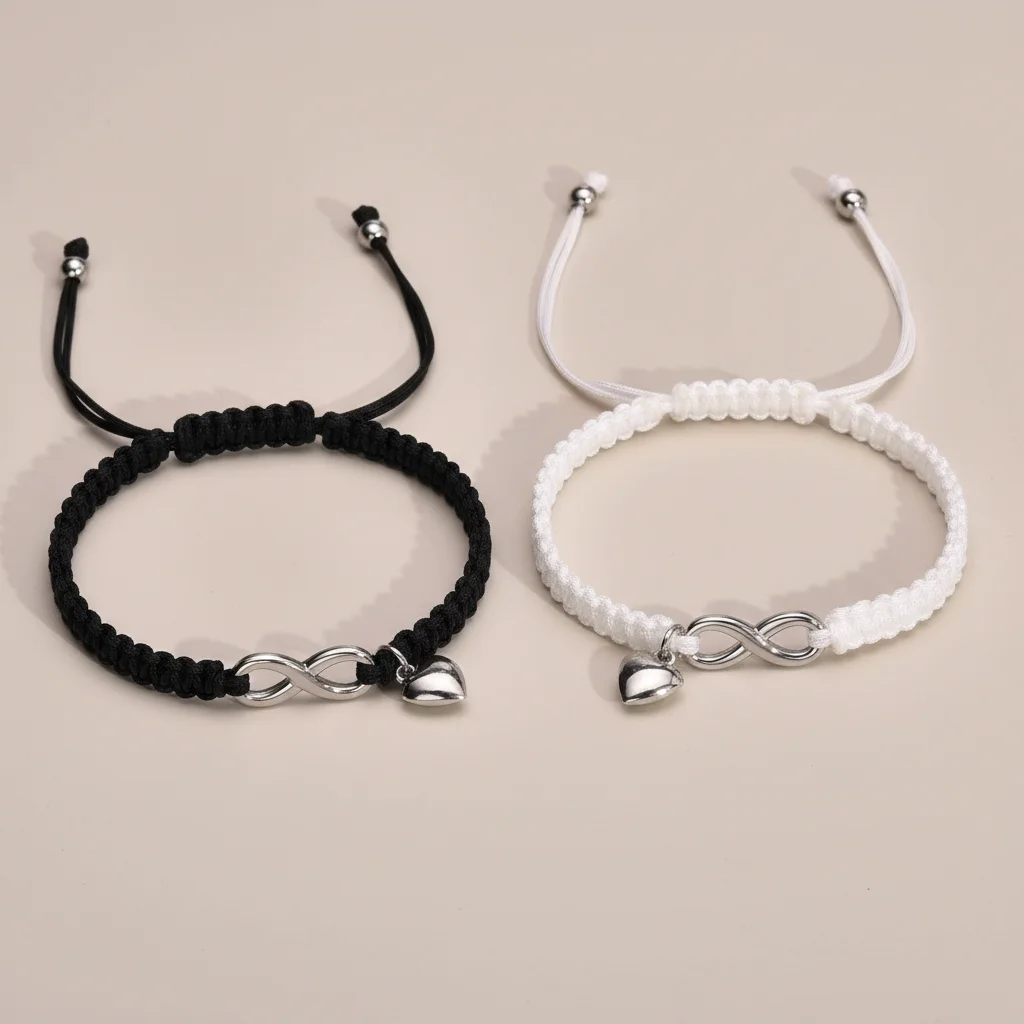 Bracelet corde couple infini acier inoxydable - Vue 2 - bracelet corde