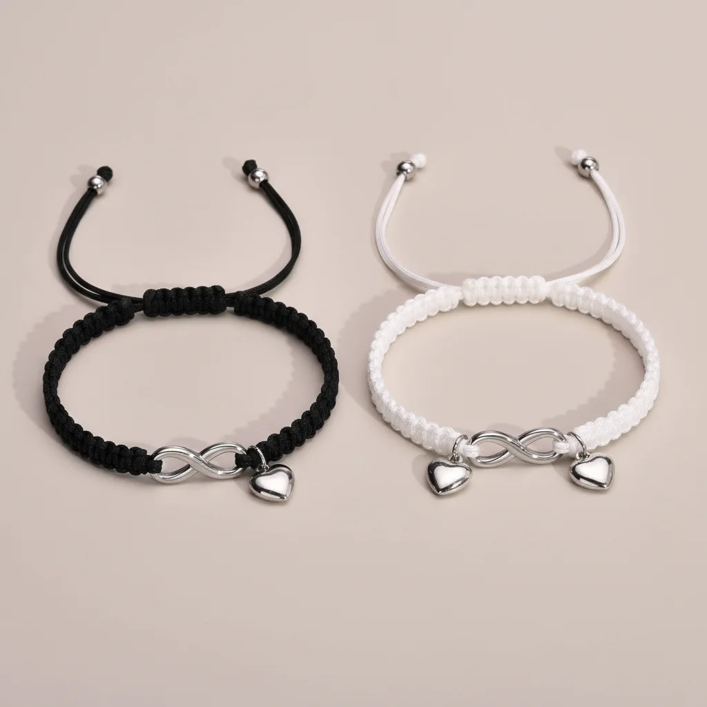 Bracelet corde couple infini acier inoxydable - Vue 3 - bracelet corde