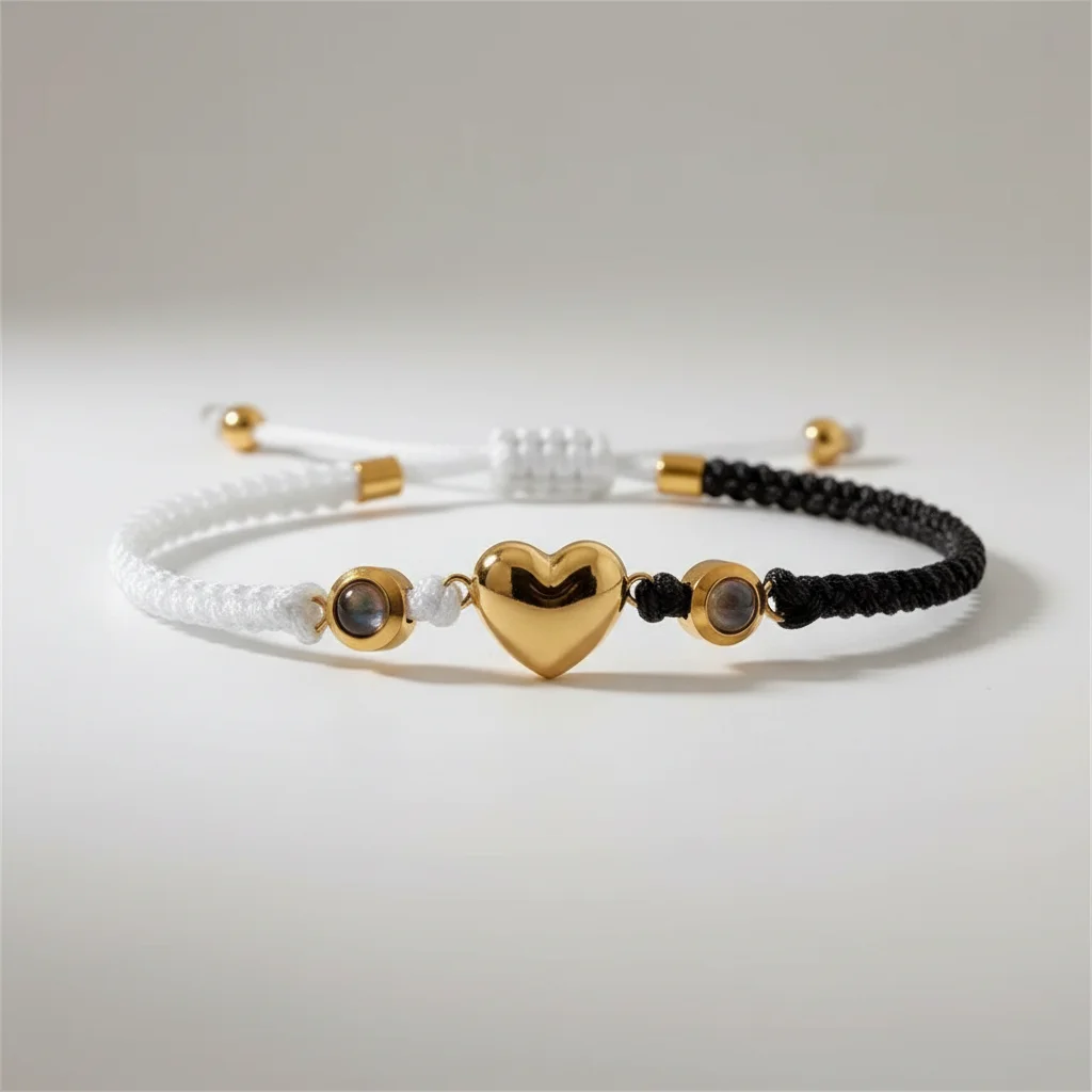 Bracelet corde couple photo personnalisable - Vue 1 - bracelet corde