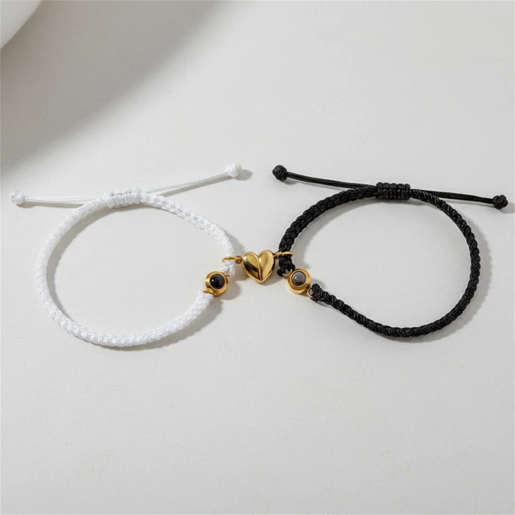 Bracelet corde couple photo personnalisable - Vue 3 - bracelet corde