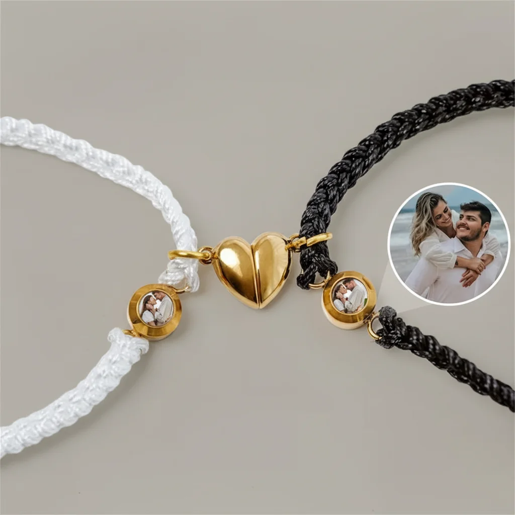 Bracelet corde couple photo personnalisable - Vue 4 - bracelet corde