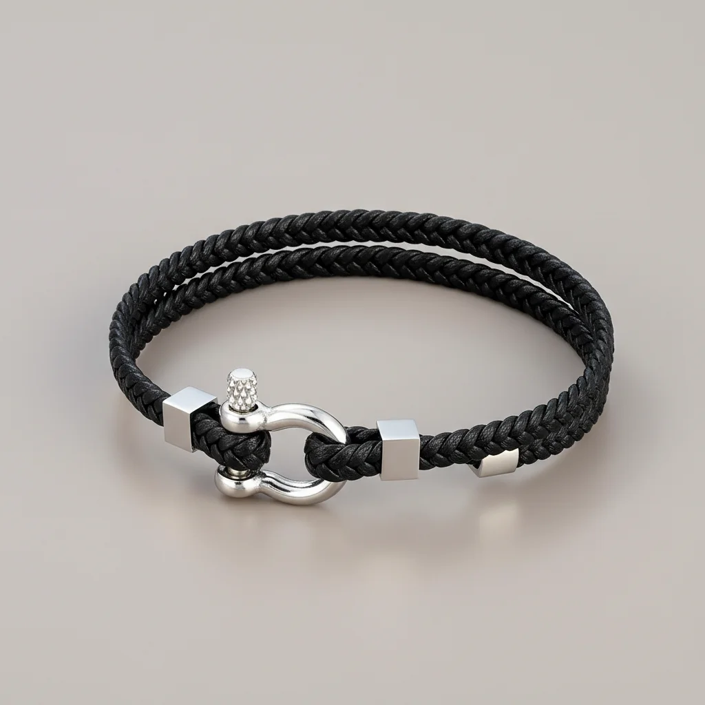 Bracelet corde cuir tressé fermoir original - Vue 1 - bracelet corde