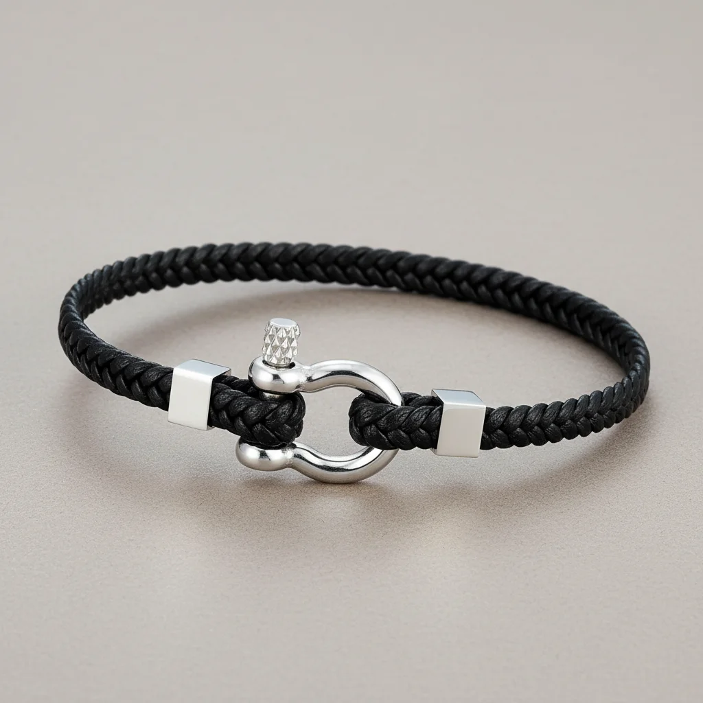 Bracelet corde cuir tressé fermoir original - Vue 2 - bracelet corde