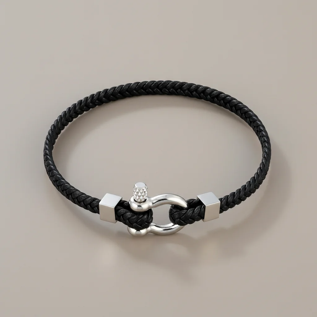 Bracelet corde cuir tressé fermoir original - Vue 3 - bracelet corde
