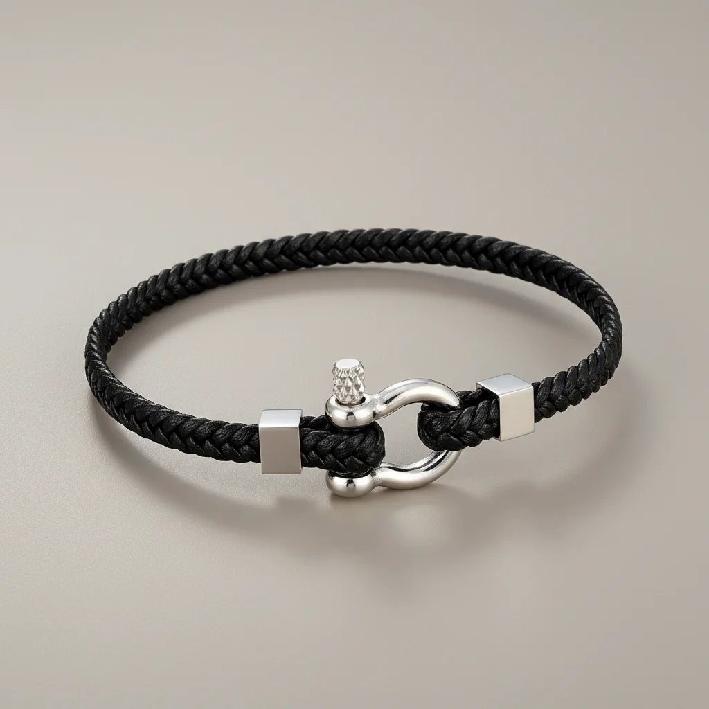 Bracelet corde cuir tressé fermoir original - Vue 4 - bracelet corde