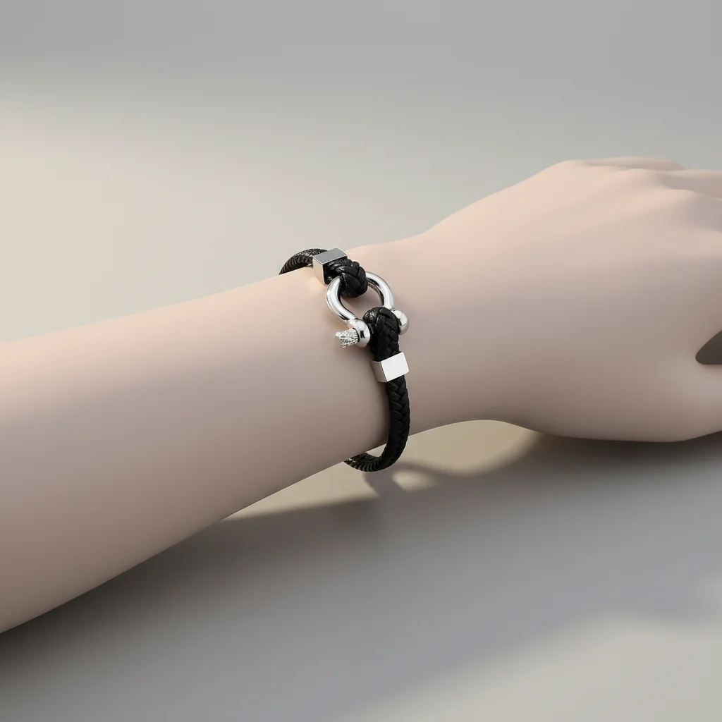 Bracelet corde cuir tressé fermoir original - Vue 5 - bracelet corde