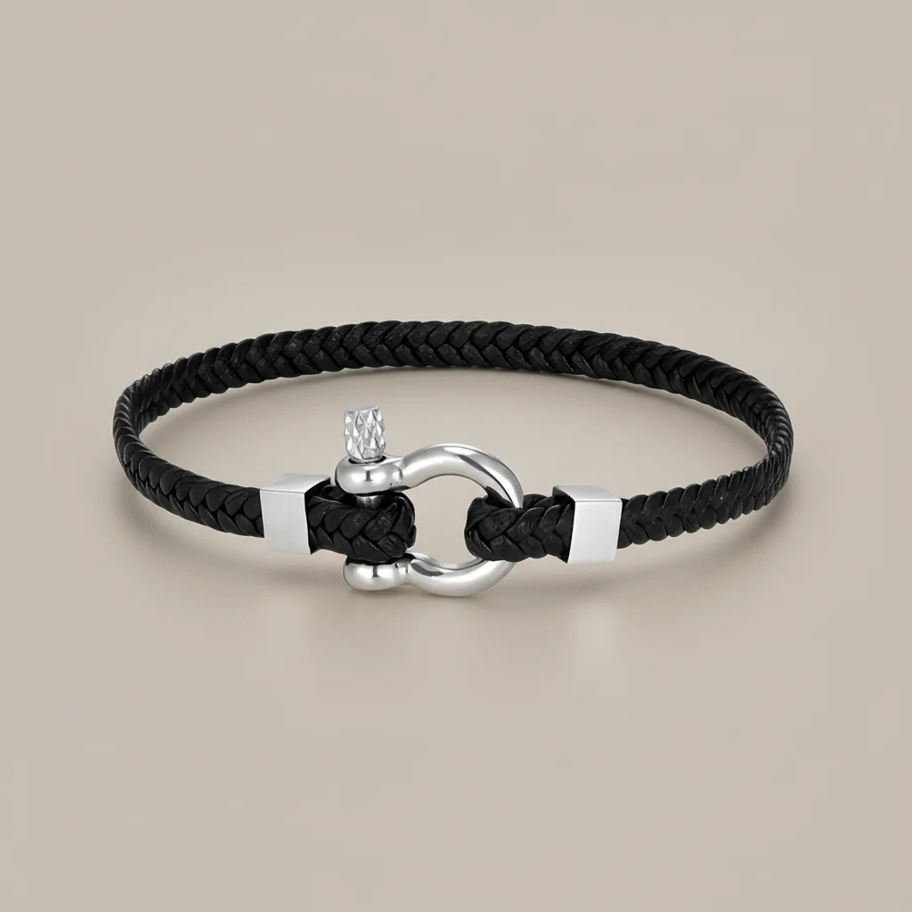 Bracelet corde cuir tressé fermoir original - Vue 6 - bracelet corde