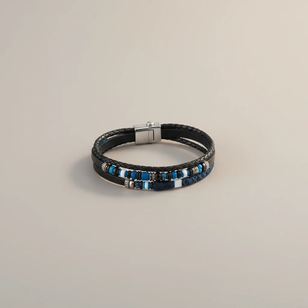 Bracelet corde cuir tressé fermoir original - Vue 7 - bracelet corde
