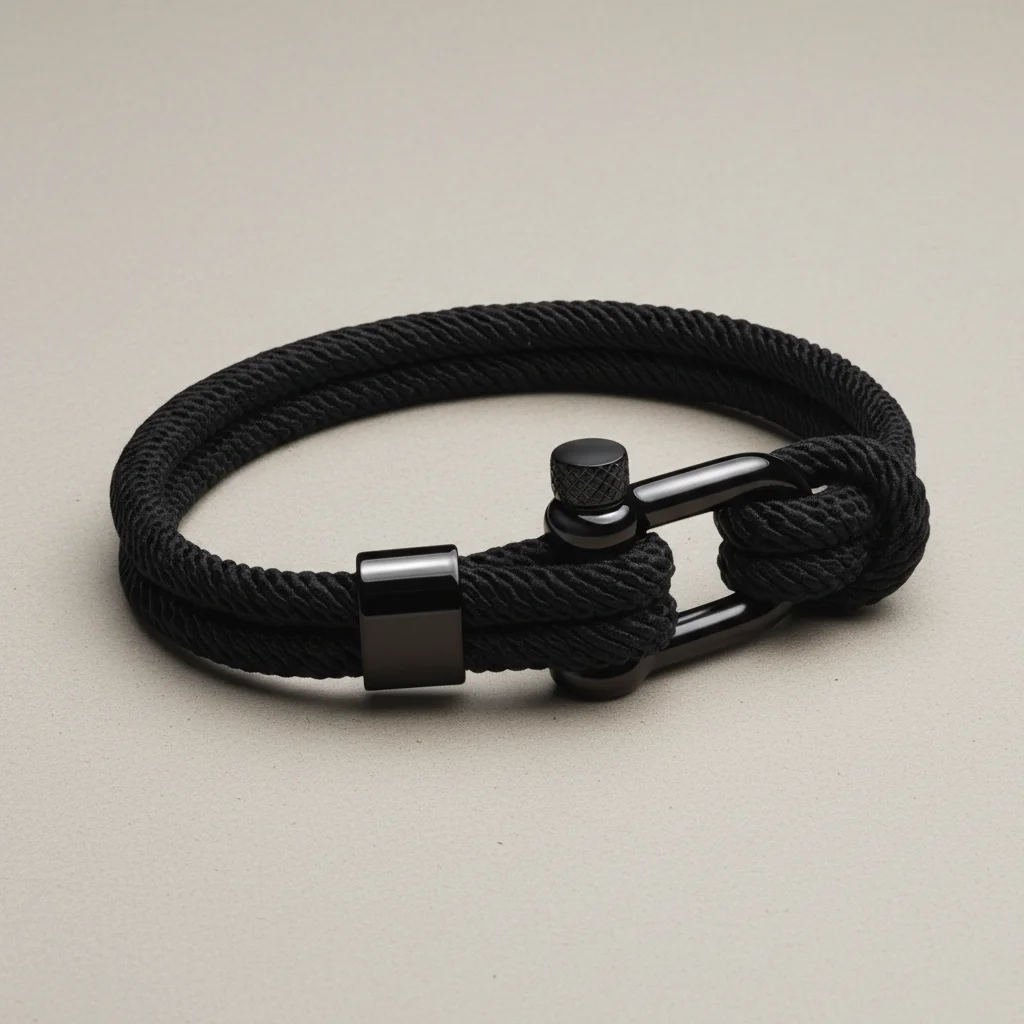 Bracelet corde homme fermoir acier minimaliste - Vue 2 - bracelet corde