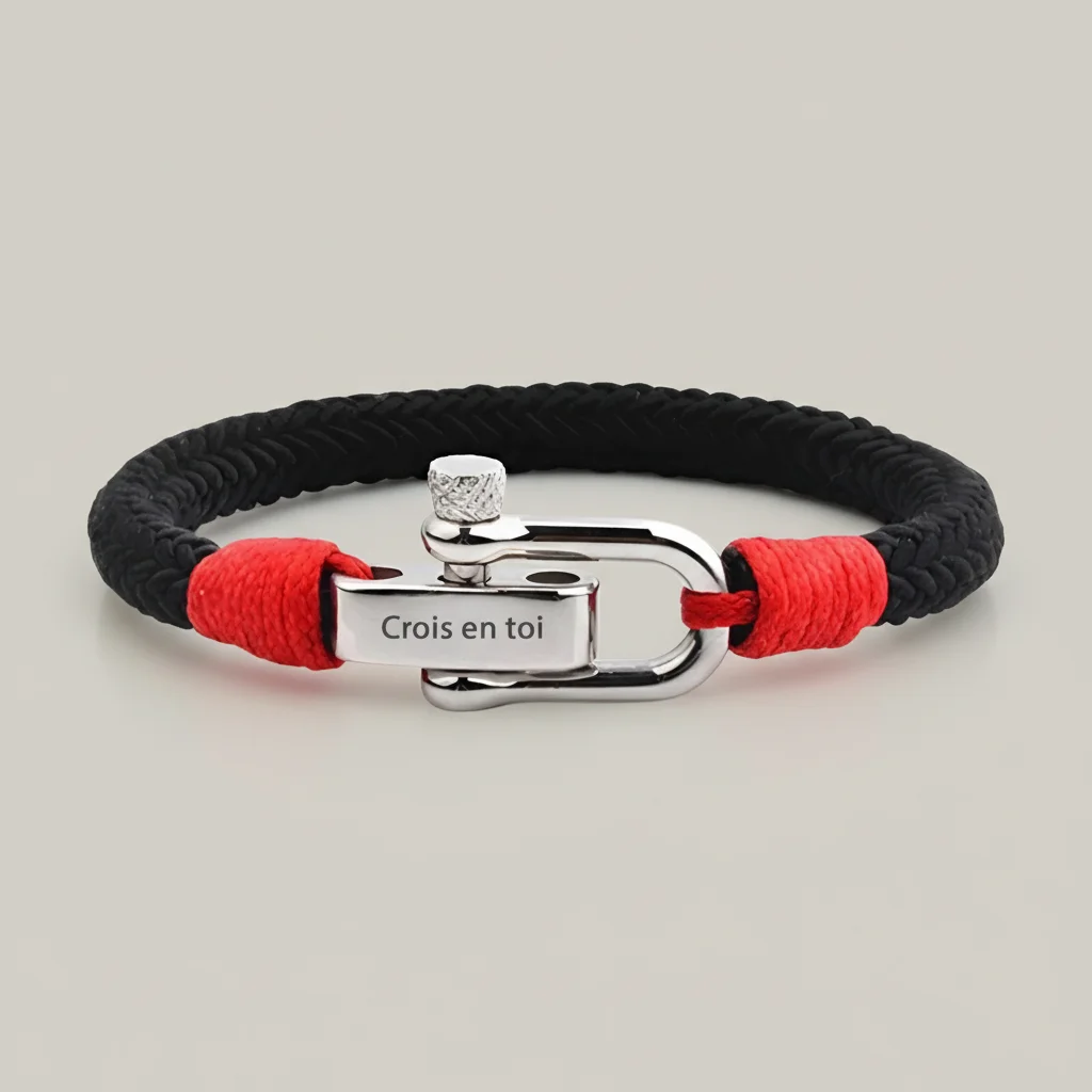 Bracelet corde homme fermoir manille personnalisable - Vue 6 - bracelet corde