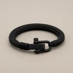 Bracelet corde homme fermoir mousqueton noir - Vue 1 - bracelet corde