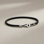 Bracelet corde tressé cuir et acier minimaliste - Vue 1 - bracelet corde