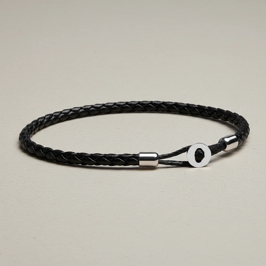 Bracelet corde tressé cuir et acier minimaliste - Vue 2 - bracelet corde
