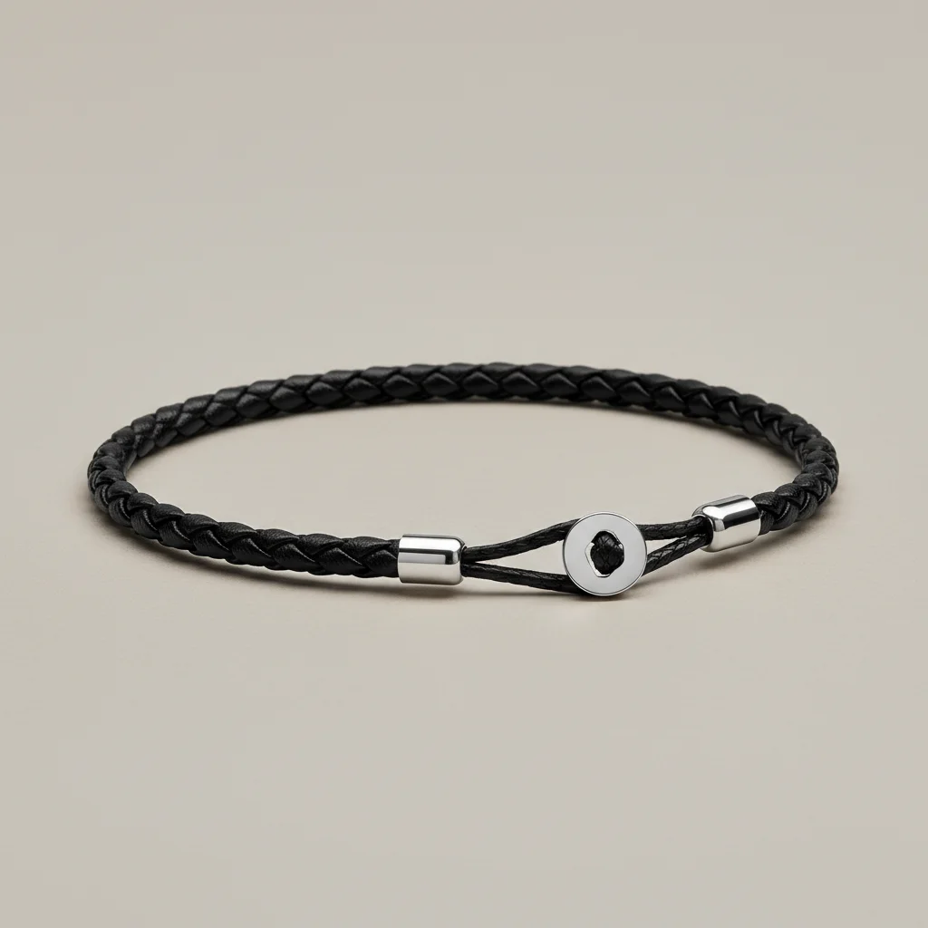 Bracelet corde tressé cuir et acier minimaliste - Vue 4 - bracelet corde