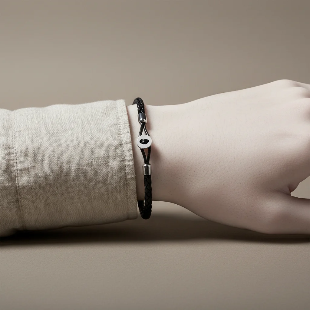 Bracelet corde tressé cuir et acier minimaliste - Vue 5 - bracelet corde