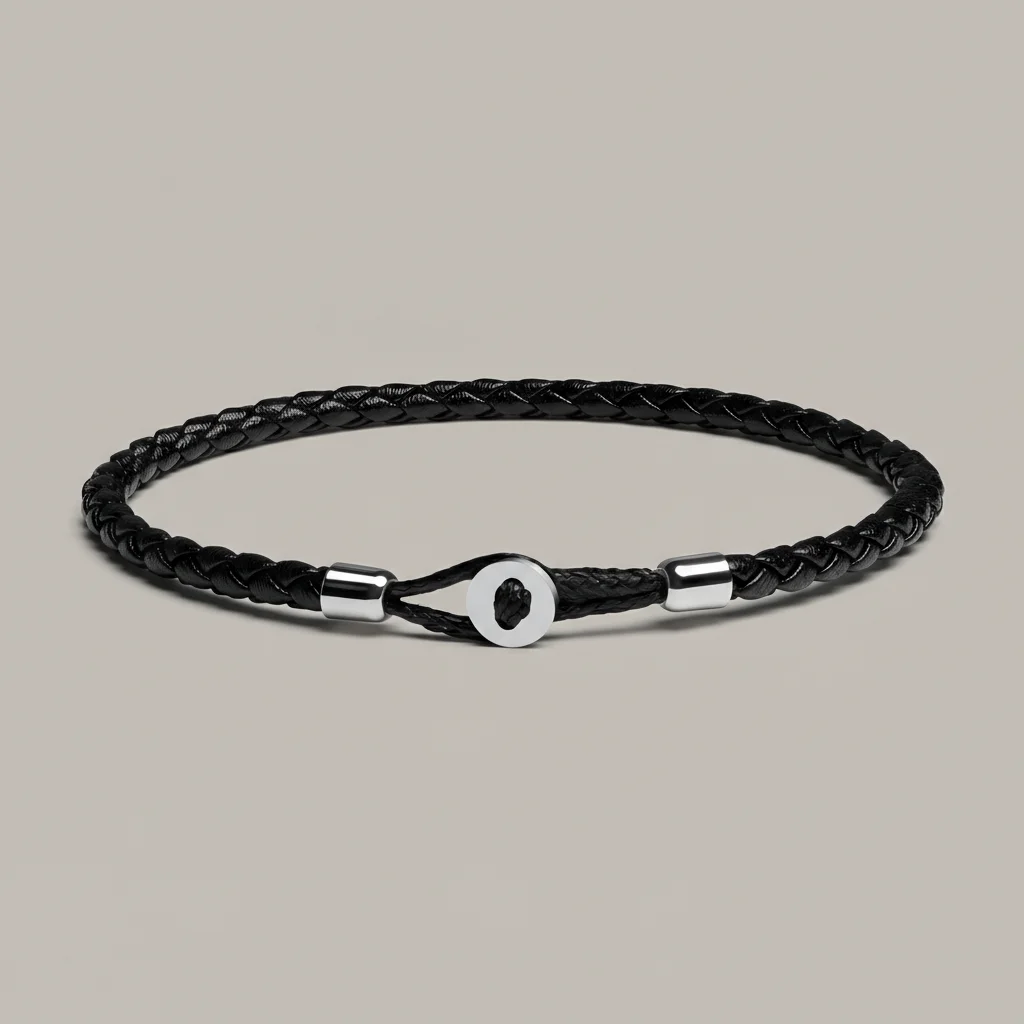 Bracelet corde tressé cuir et acier minimaliste - Vue 6 - bracelet corde