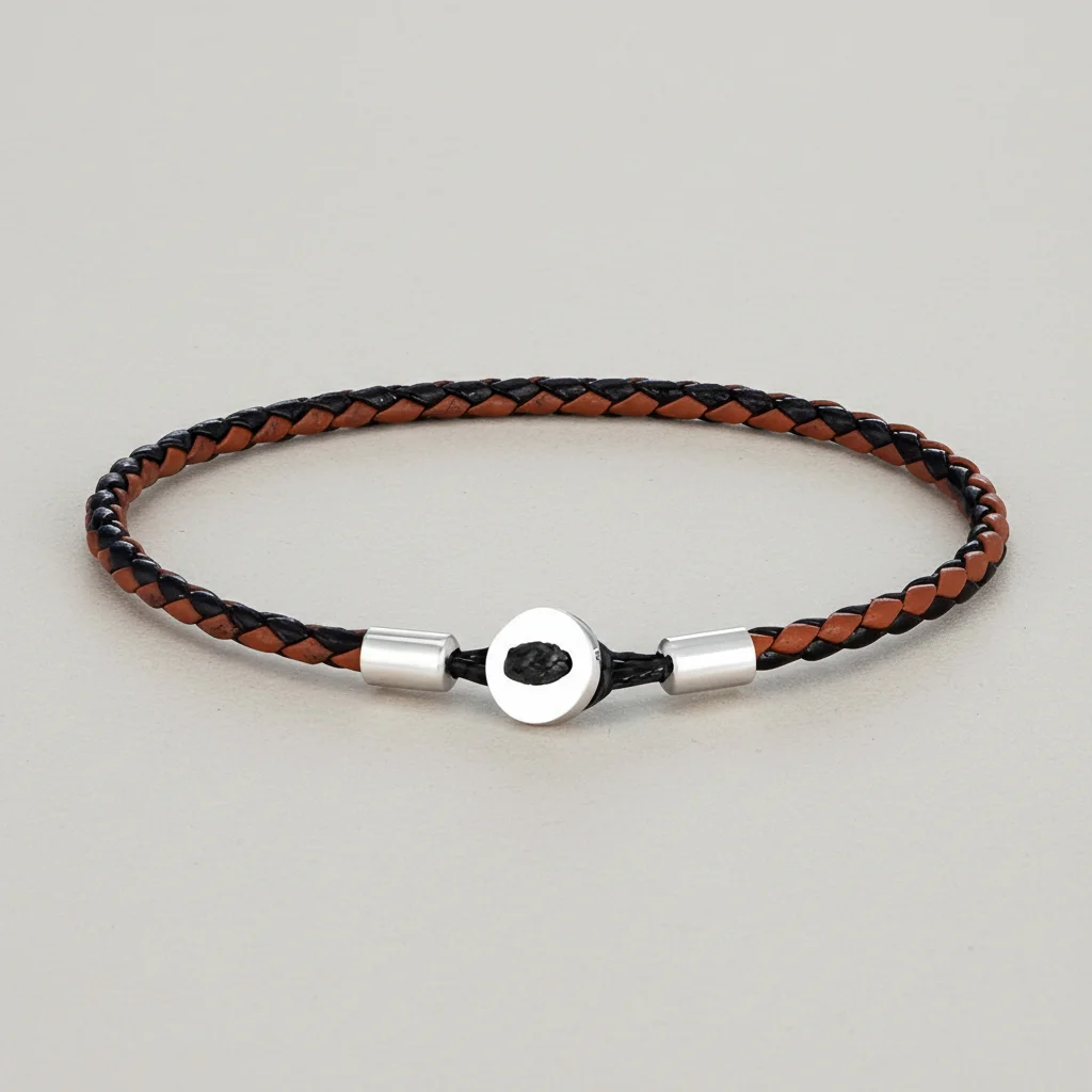 Bracelet corde tressé cuir et acier minimaliste - Vue 9 - bracelet corde
